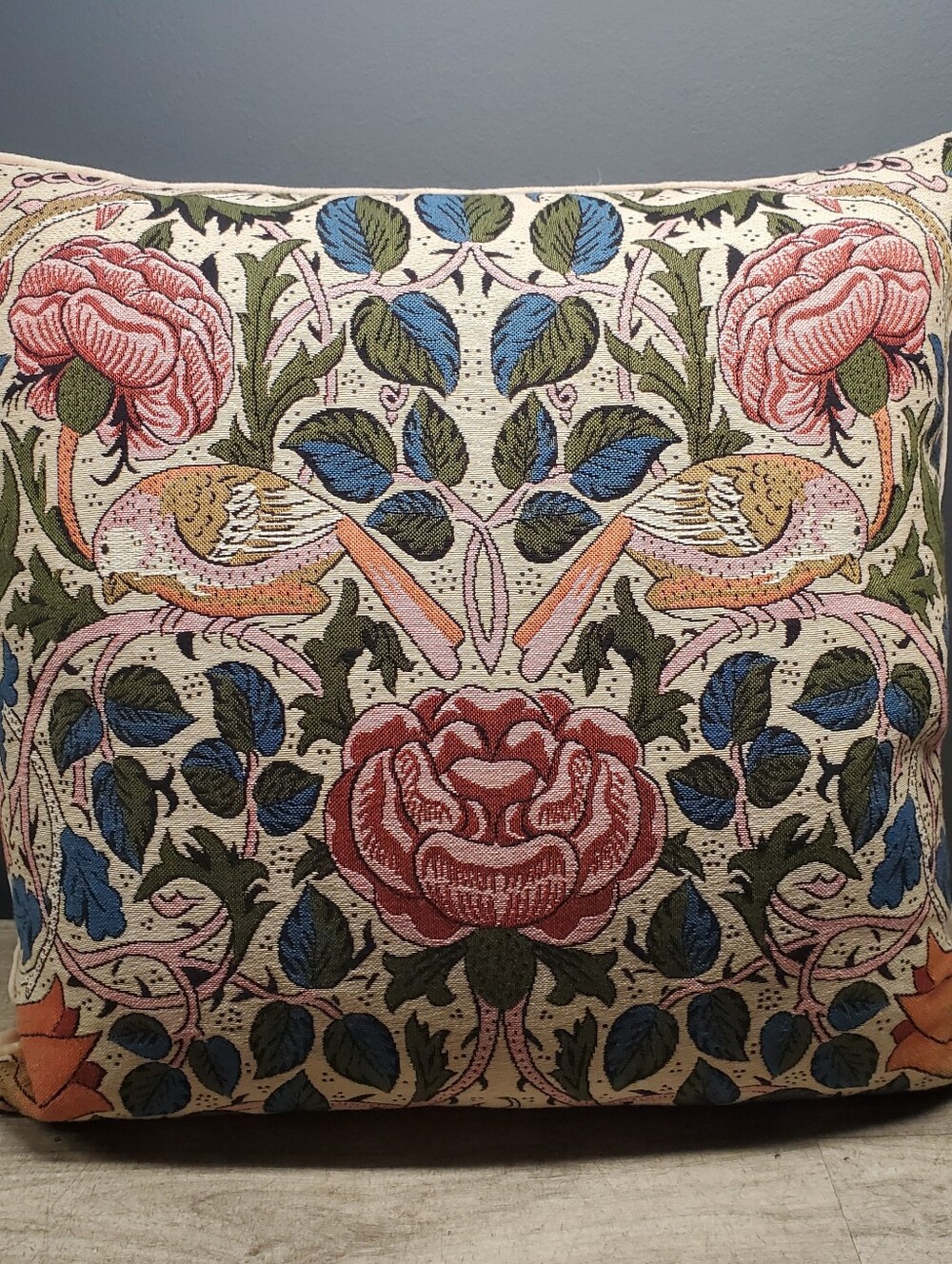 William Morris bird and rose tapestry pillow